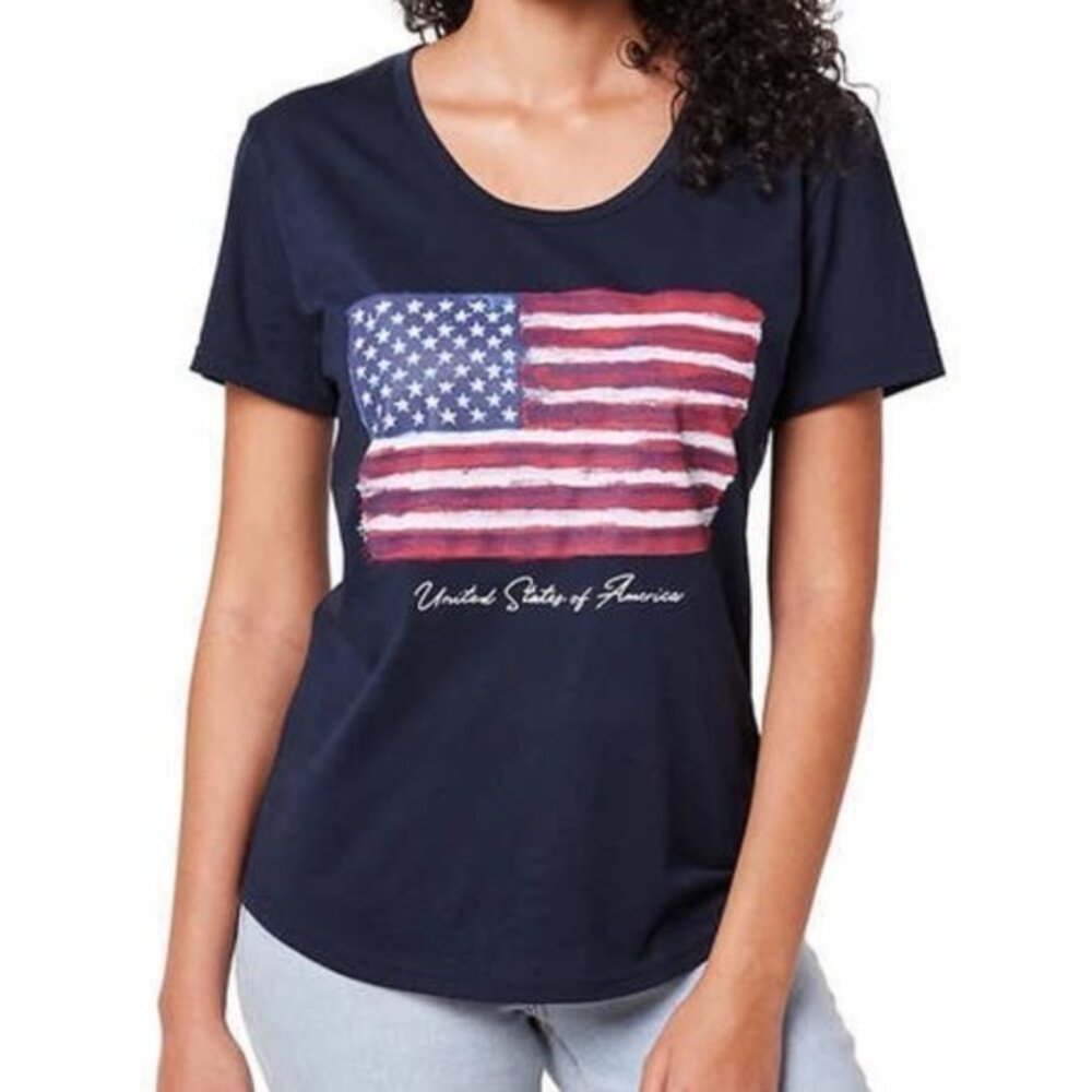 General Standard Women's Navy T-Shirt American Flag Graphic New Small